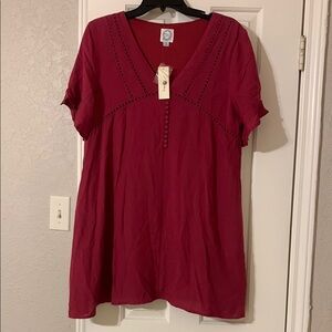 Francesca's Collections Red Buttoned Tunic Dress